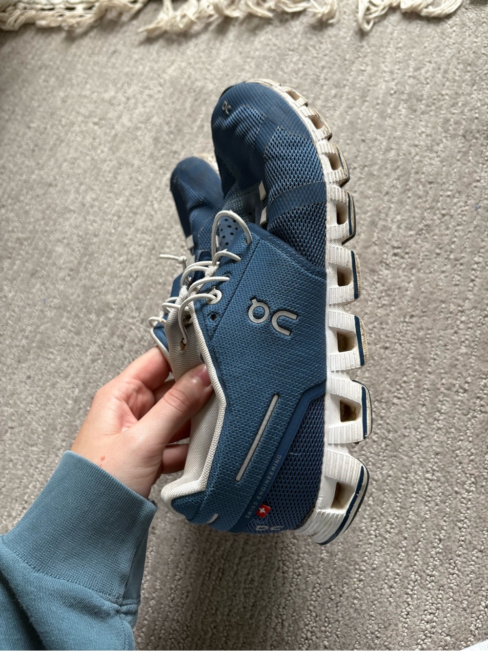 On Running Women's Blue and White Cloud Running Shoes
